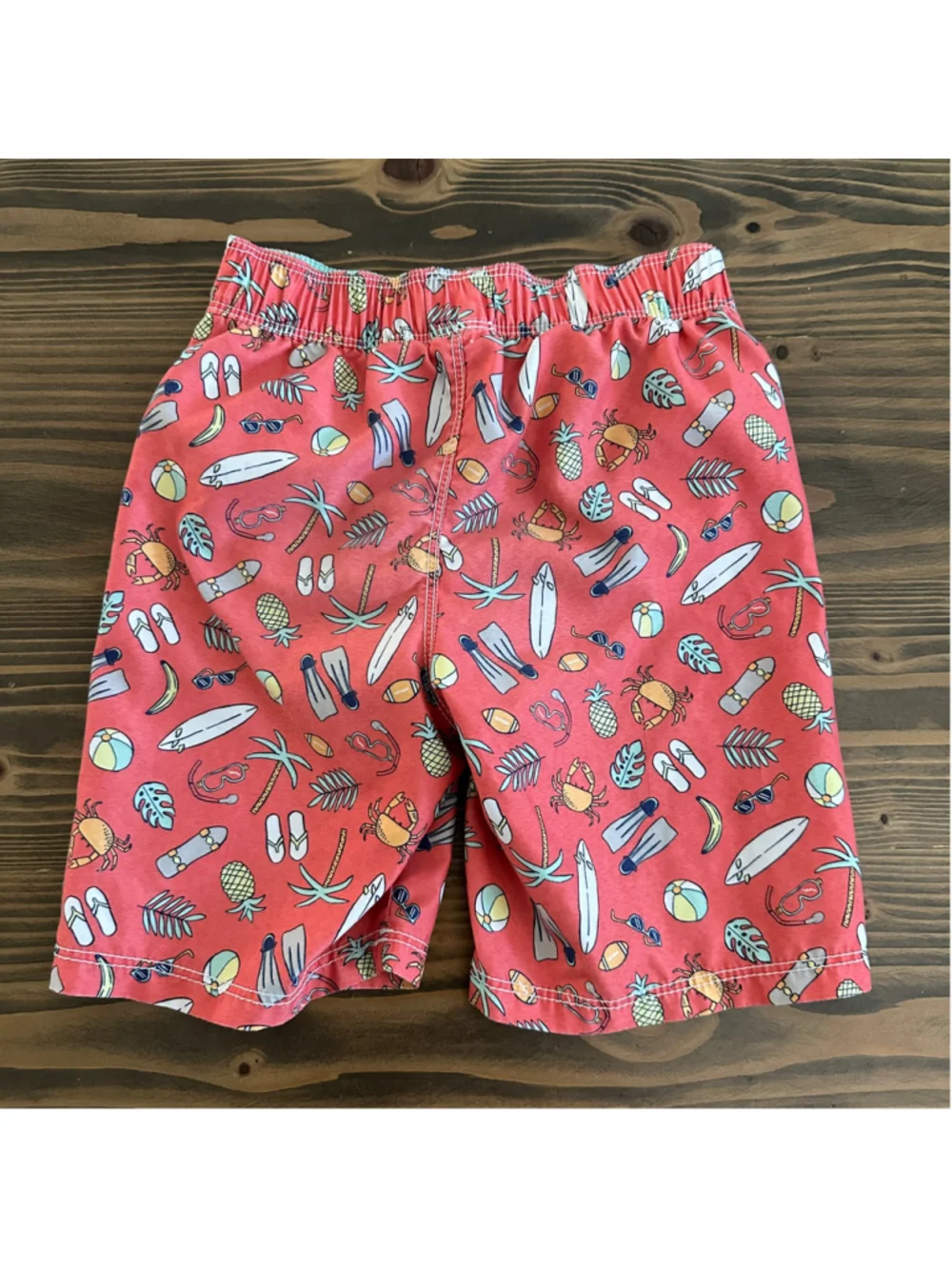 Boys Old Navy Swim Trunks 5T Red Tropical Beach Surfboard Crab Pineapple